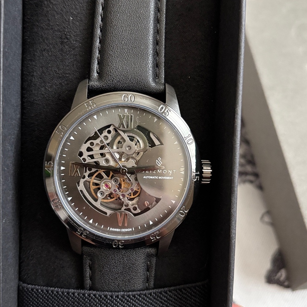 ✨NEW✨ Dante II | Black Stainless Steel Skeleton Watch w/ Leather Straps - Picture 7 of 8